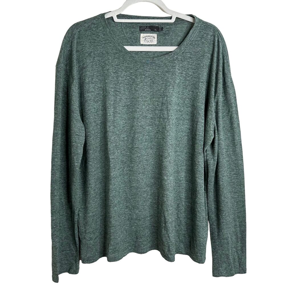 Prana Men's Green Crew Neck Long Sleeve T Shirt Size XL